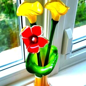 Glass Vase with 3 Flower Stems